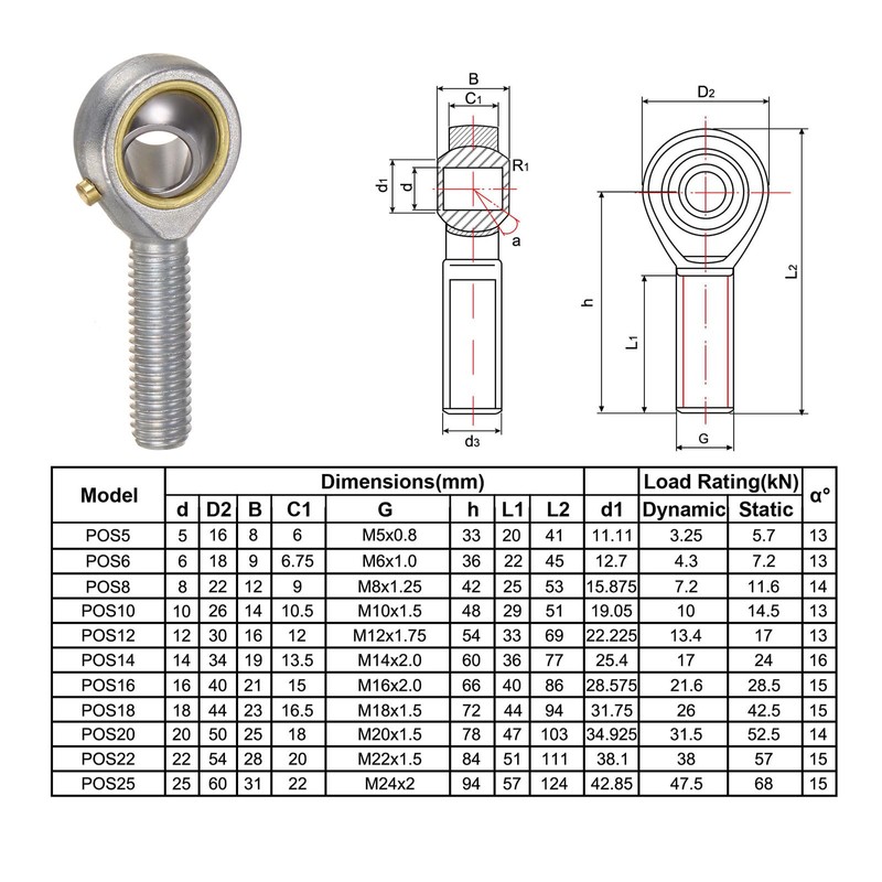 sourcing map POS10 M10 Plug Rod End Bearing M10 x