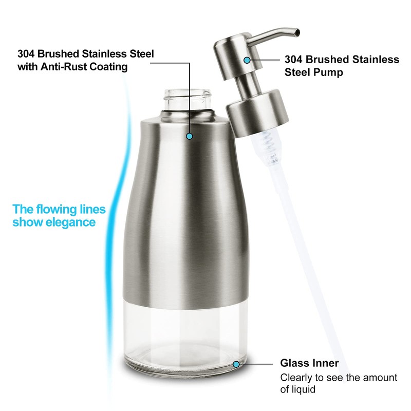 ILIKEPOW Seifenspender Glas und Edelstahl, Shampoo Duschgel Spülmittelspender mit Etiketten