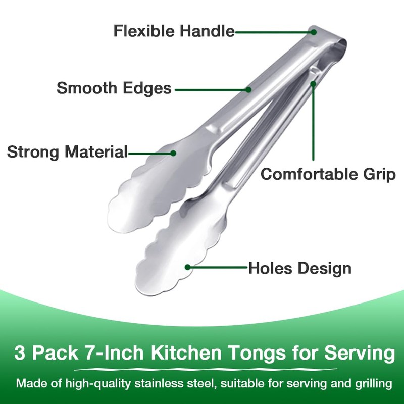 6.85 Inch Stainless Steel Serving Tongs, Metal Kitchen Tongs, Mini