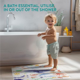 Navaris Non-Slip Square Shower Mat - Anti-Slip with Suction Cups - Ocean-Themed Design Ideal for Children's Bath Time - in Shower Tray Mats - Fits Inside Most Showers (53 x 53 cm)