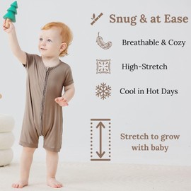 JunNeng Baby Boy 2 Pack Rayon of Bamboo Romper Sleeper Infant Soft Short Sleeve Jumpsuit Zipper Footless One-piece Coverall Z Brown+Grey 12-18 Months