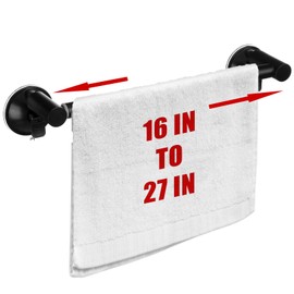 Gisafai 1 Pc Adjustable 16-27" Suction Cup Towel Bar for Shower Extendable Suction Cup Towel Holder Bathroom Stainless Steel Towel Rack Rod Wall Towel Holder for Glass Door Bath Kitchen (Black)