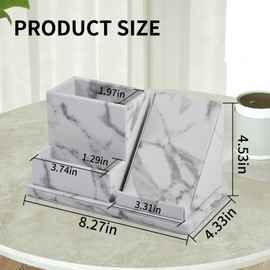 XNONE Multifunctional Pen Pencil Holder Canvas Leather Phone Holder Business Card Holder Sticky Notes Desk Organizer for Office Supplies Desk Caddy Marble White