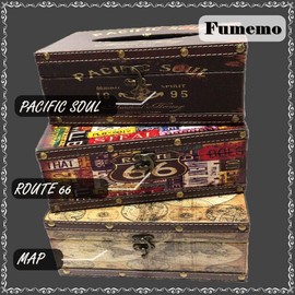 [Fumemo] Tissue Paper Box Cover Case Antique Retro Vintage American Miscellaneous Goods Wooden (Route 66)