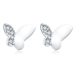 Stud Earrings Rose Gold, Earrings Silver 925 Stud with Cubic Zirconia, Small Sterling Silver Butterfly Stud Earrings Gifts for Women Girls Very Small, White Gold, Cubic Zirconia