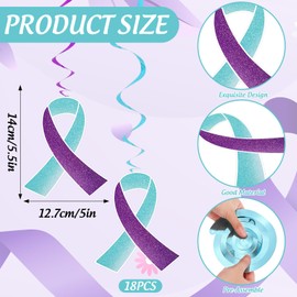 Whaline Autism Awareness Month Hanging Swirls Glitter Teal Purple Ribbon Ceiling Spiral Streamer Suicide Prevention Ornaments for Home Party Wall Decoration Supplies, 18 Pcs