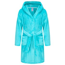 Albornoz para niños, bata de algodón con capucha de rizo suave, 100% toalla para niñas y niños, Azul lago, 7-8 Años