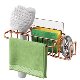HapiRm Sponge Holder for Kitchen Sink, No Drill Kitchen Sink Caddy Organizer, Rustproof and Waterproof Dish Sponge Holder - Rose Gold