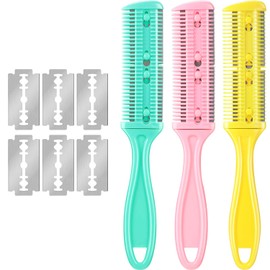 Maitys 3 Pcs Haircut Razor Comb Hair Cutting Comb with 12 Replacement Blades Double Edge Shaper for Salon & Home Styling Split Ends Trimmer Styler for Thick and Thin Hair