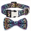 Girl Dog Collar with Bow, Pretty Colorful Cheetah Print Bowtie