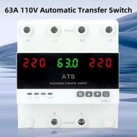 63A 110V Automatic Transfer Switch, Auto/Manual Generator Transfer Switch, DIN Rail Mount ATS with LED Display Safety Protections for Home Generator Inverter Utility Power L1 Priority Phase Selector