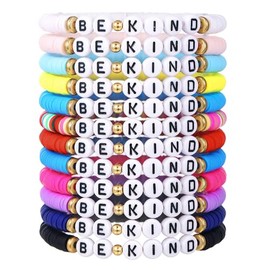 LXSSLY 12Pcs Friendship Bracelets Set for Women Heishi Surfer Colorful Letter Clay Beaded Bracelets Boho Layering Elastic Stretch Bracelets for Women