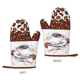 Coffee Silicone Oven Mitts Heat Resistant Non-Slip BBQ Gloves Kitchen Mittens for Grilling Cooking Baking 7 X 11 Inch 1 Pair