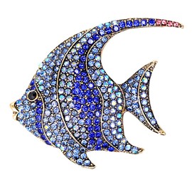 Rhinestone Blue Fish Brooch Pin for Women Girls Vintage Cartoon Animal Lapel Pins Cute Dress Accessories Birthday Christmas Wedding Jewelry (Blue)