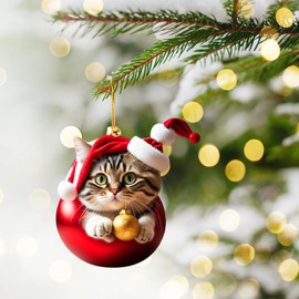 Pack of 5 Christmas Tree, Cat Pendants, Cute Acrylic Cat Pendants, Christmas Decoration, Cute Christmas Tree Decoration, Christmas Decoration, Gift, Funny Christmas Cat Ornament (A)