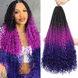 Liang Dian Goddess Box Braids Crochet Hair 24 Inch 8 Packs Crochet Box Braids for Black Women Pre looped Synthetic Braiding Hair Bohemian Hippie Braids Hair Extensions(24 Inch 1B/Three Purple)