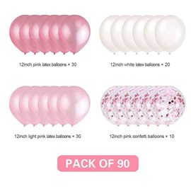 90pcs Pink Balloons Set 12 inch Latex Hot Pink Light Pink White Confetti Latex Balloons for Valentine's Day Decorations Birthday Party Bridal Wedding