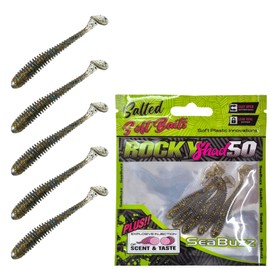 SEABUZZ Rubber Fish Fishing Lure Set Rocky Shad 5 Pieces x 50 mm - Pike Zander Catfish Rubber Bait - Trout & Perch Artificial Bait - Predator Fish Fishing Set - Fresh and Saltwater Fishing Equipment