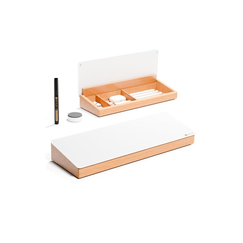 Aesthetic Glass Desktop Whiteboard with Wooden Organizer