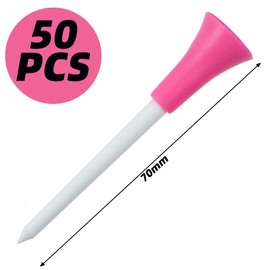 Bmeigo 70mm 2 3/4" Golf Tees Plastic with Rubber Collar - 50pcs Long Castle Golf Tee Strong Lightweight Portable High-visibility for Golfer Practice (White & Pink)