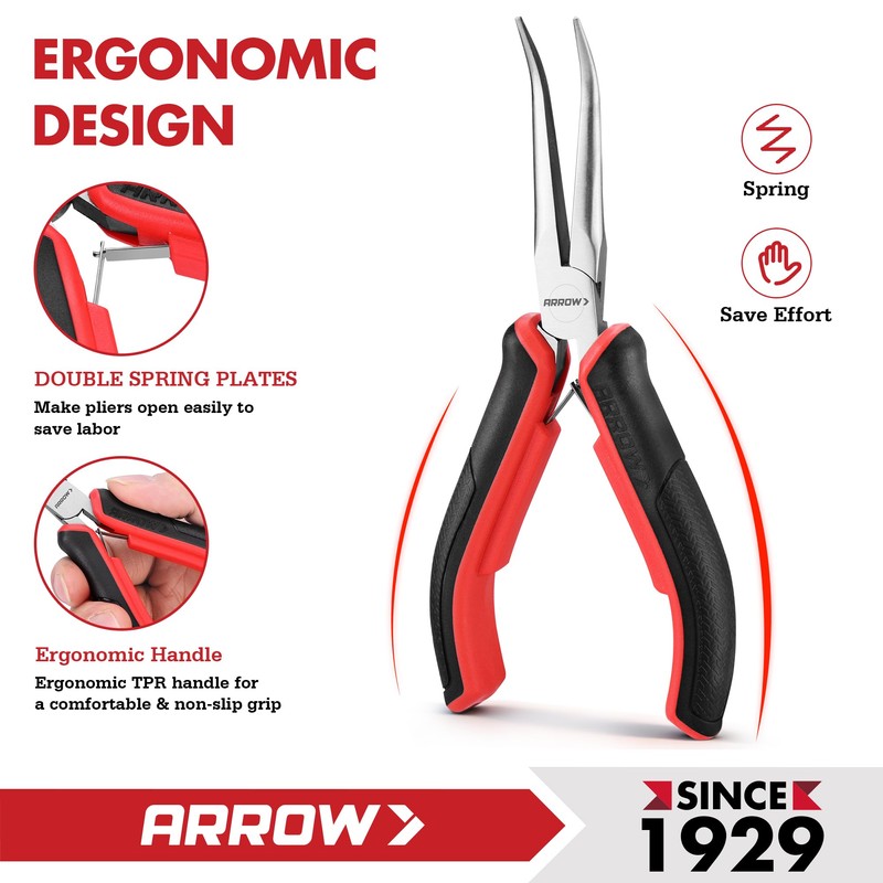 ARROW 2-Piece 6" Needle Nose Pliers Set, Mini Long Nose