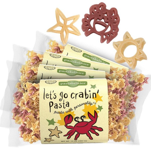 Pastabilities Let’s Go Crabin’ Pasta, Fun Shaped Crab, Starfish and Sunshine Noodles for Kids, Non-GMO Natural Wheat Pasta 14 oz (4 Pack)