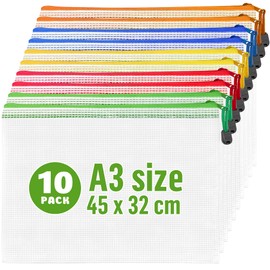 10er Pack Dokumententasche A3 Kunststoff Reißverschlusstaschen 45x32 cm - Aufbewahrungstaschen für Brettspiele Puzzle - Aufbewahrungstaschen Brettspieltasche A3 Zip Beutel Mit Reißverschluss Netz