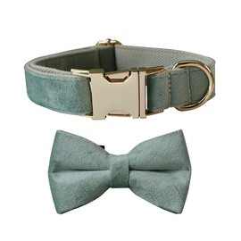 Love Dream Bowtie Dog Collar, Velvet Dog Collars with Detachable Bowtie Metal Buckle, Soft Comfortable Adjustable Bow Tie Collars for Small Medium Large Dogs (Medium, Mint Green)