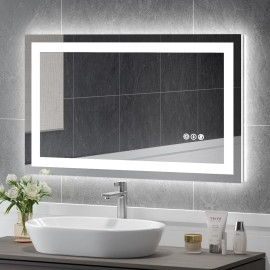 USHOWER 40*24" LED Bathroom Mirror Lighted Wall Mirror Anti-fog Dimmable 3000K-6000K USA