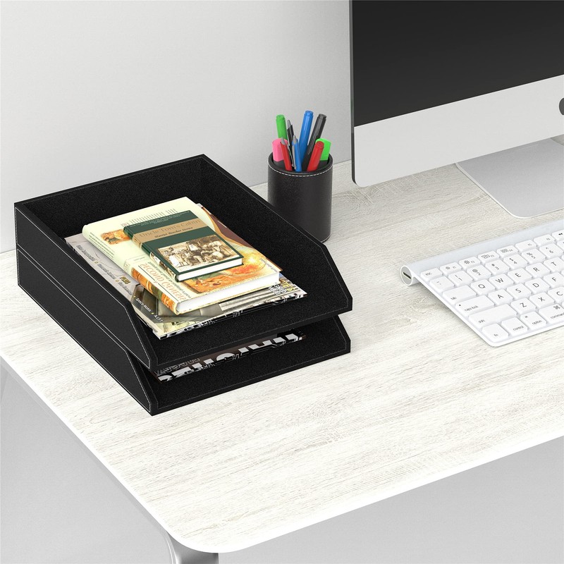 Leather Letter Tray, Thipoten Stackable Desk Organizer Holder for Office