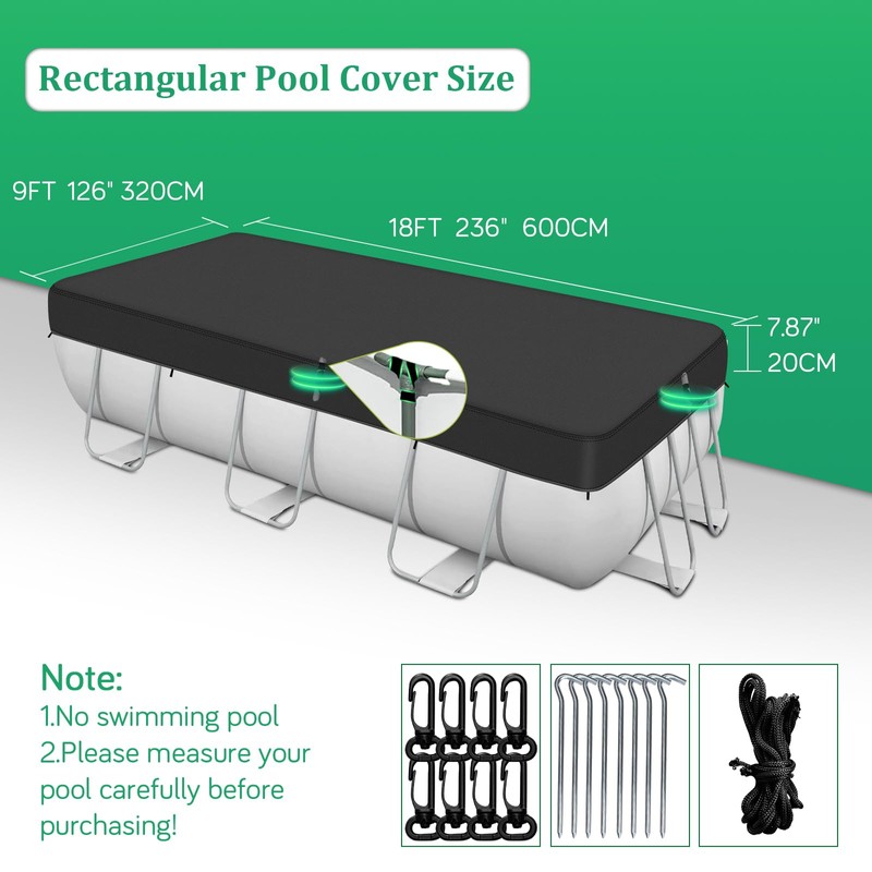 RICHIE 9-18FT Rectangular Pool Cover, Oval Solar Pool Cover for