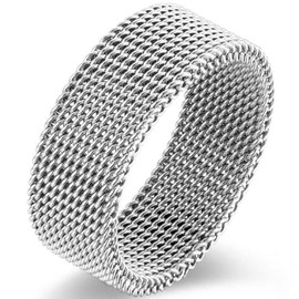 Jude Jewelers 8mm Stainless Steel Wire Mesh Simple Plain Wedding Band Ring (Silver, 10)