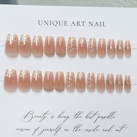 BHIDENAW Nail Tips, 24 Pieces, Nail Tips, Short, Spring and Summer, Popular Japanese Style, Cute, Simple, Stylish, Coming of Age Ceremonies, Graduation Ceremonies, Weddings, Parties, Nail Seal, Bridal