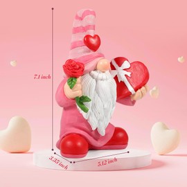 ScoheToung 7.1"x5.1" Larger Valentines Day Gnome - Valentine's Day Decor Gifts Pink Resin Gnomes for Home Table Ornaments Sweet Valentines Day Gifts for Him Her
