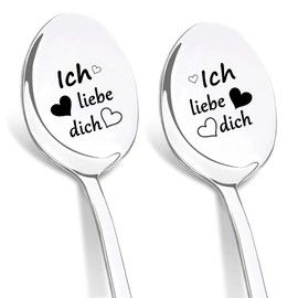DIKARIYA I Love You Spoon, Valentine's Day Anniversary Gift for Him for Him, 2 Coffee Spoons with Engraving, Love Spoons, Love Gifts for Valentine's Day, Wedding Anniversary, Boyfriend, Girlfriend,