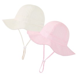 Baby Girl Sun Hat Toddler Beach Hats with UPF 50+ Protective Infant Summer Hat with Wide Brim Baby Girls Bucket Hat Swim Hat (US, Age, 6 Months, 12 Months, Pink Stripe + Beige Stripe)