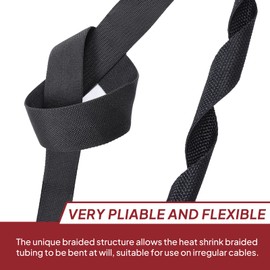 BuyUneed Heat Shrink Braided Sleeving Fabric Tubing 2 in 1 Wiring Harness Tubing Abrasion Resistant Cable Sleeve for Protection Wire/Sheath/Irregular Shape Hose (1/2"-13ft)