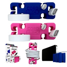 CordBrick 2pk Weighted Cord Holder for Nightstand - Phone Charger Cable Management for Travel, Phone Accessory, Stocking Stuffers for Adults - Multipurpose Gift for Home, Office, Silicone, Blue/Pink