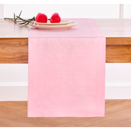 Solino Home Linen Pink Lemonade Table Runner 48 Inch - Fete, 100% Pure Linen Short Table Runner 14 x 48 Inch Ideal for Dresser and Coffee Tables - Spring, Easter