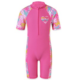 TFJH E 1PCS Girls Long Sleeve Swimsuit UPF 50+ Rashguard,Pink,6-7Y(Tag No.128/134)
