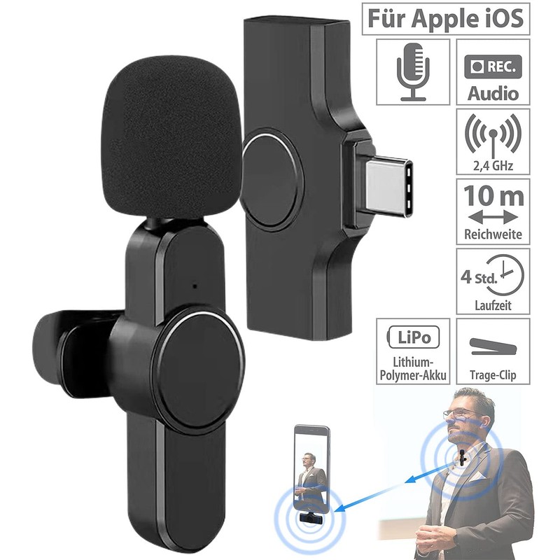 Callstel Funk-Mikrofon: 2er-Set Mini-Funkmikrofone für USB-C-Geräte, 2,4 GHz, 10 m