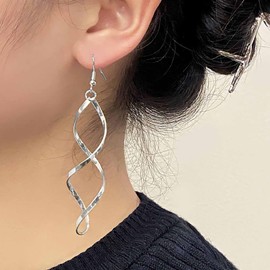 Iaceble Boho Sliver Swirl Wire Earrings Open Spiral Hoop Earrings Spiral Drop Earrings Linear Twist dangle Earrings Geometric Statement Swirl Earrings Jewelry for Women