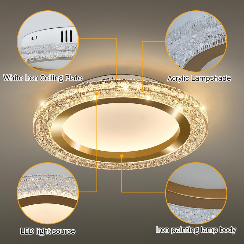 UOFUS 28W Gold LED Flush Mount Ceiling Light 12inch Modern