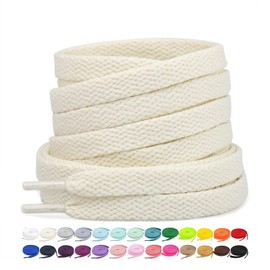 Stepace [2 Pairs Flat Shoe Laces for Sneakers 5/16" Width 30"-72" Length 26 Color Shoelaces Cream 45"(114 cm)