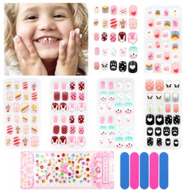 ZOCONE Pack of 120 Glue-On Nails for Children, Children, Press on Nails, Children's False Nail Set, Artificial Nail Tips, Fingernails for Sticking, Children for Girls, Small Hands, Women (A)