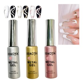 3 Pzas Esmalte De Gel Delineador Metálico Superbrillante Plata-dorado-rosa Metalicos
