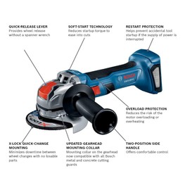 BOSCH GWX18V-8N 18V X-LOCK Brushless 4-1/2 In. Angle Grinder with Slide Switch (Bare Tool),Blue (Renewed)