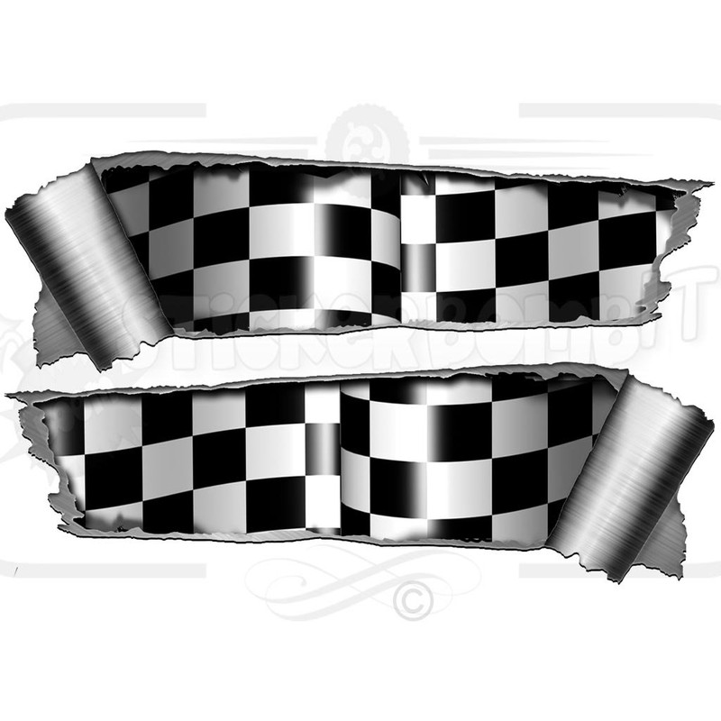Pair 290mm Rolled Back Ripped torn Metal Effect Chequered Flag