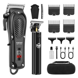 HIENA PRO Professional Hair Clippers and Trimmers Set for Men Cordless Barber Kit Hair Cutting Kit Rechargeable Clipper Set for Barbers with LED Display, Gifts for Men, (Black)