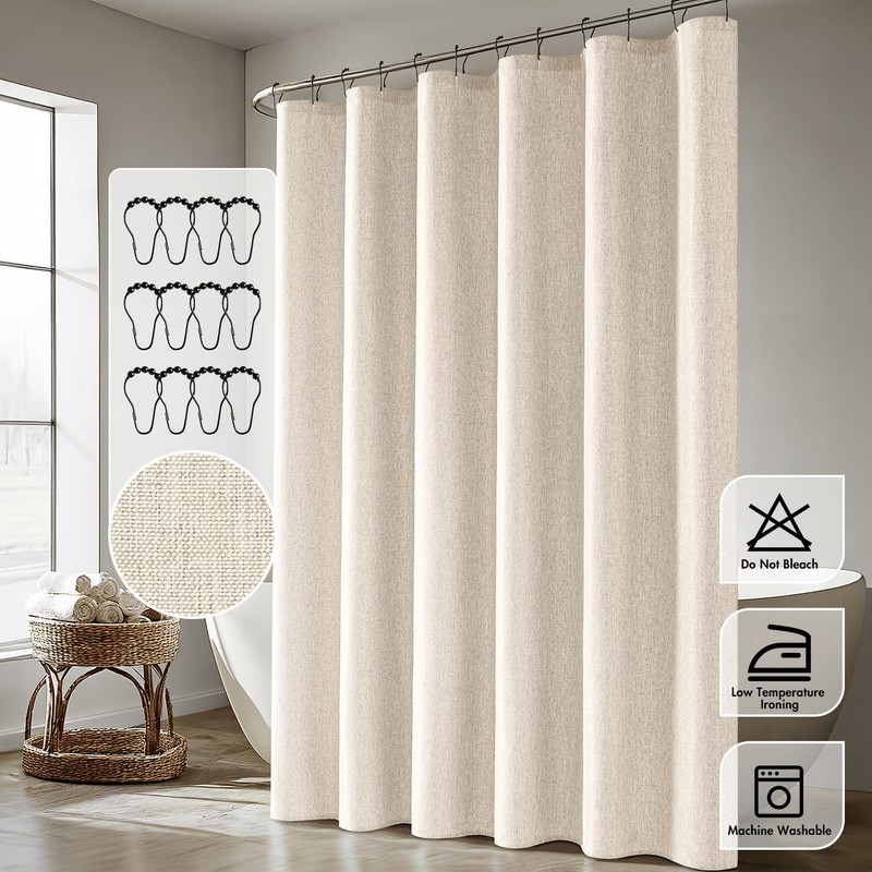 ANRODUO Extra Long Linen Shower Curtain, 108 Inch Long Heavy